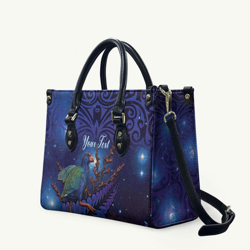 Takahe New Zealand Personalised Leather Bag Harakeke Silver Fern Maori Pattern