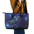 Takahe New Zealand Personalised Leather Tote Bag Harakeke Silver Fern Maori Pattern