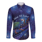 Takahe New Zealand Personalised Long Sleeve Button Shirt Harakeke Silver Fern Maori Pattern