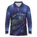 Takahe New Zealand Personalised Long Sleeve Polo Shirt Harakeke Silver Fern Maori Pattern