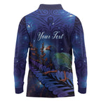 Takahe New Zealand Personalised Long Sleeve Polo Shirt Harakeke Silver Fern Maori Pattern