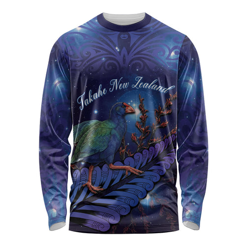Takahe New Zealand Personalised Long Sleeve Shirt Harakeke Silver Fern Maori Pattern