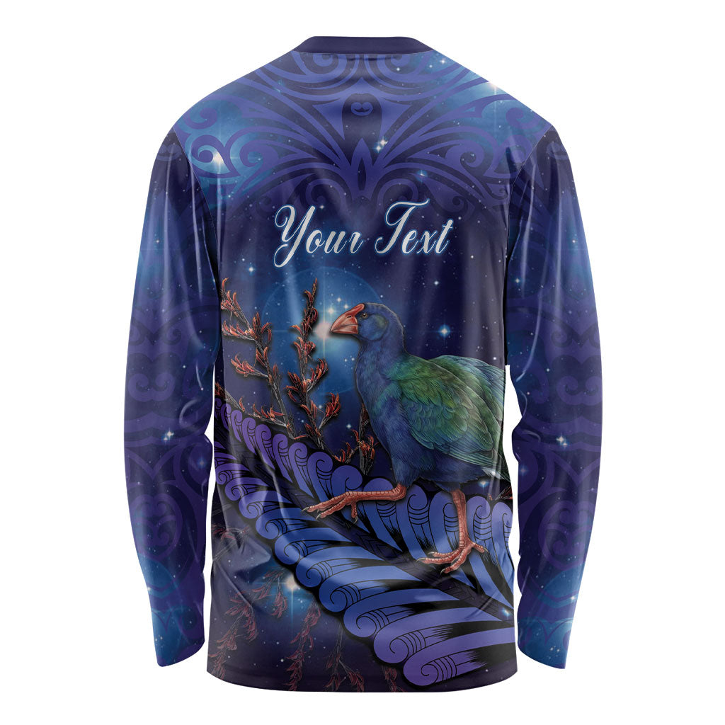 Takahe New Zealand Personalised Long Sleeve Shirt Harakeke Silver Fern Maori Pattern