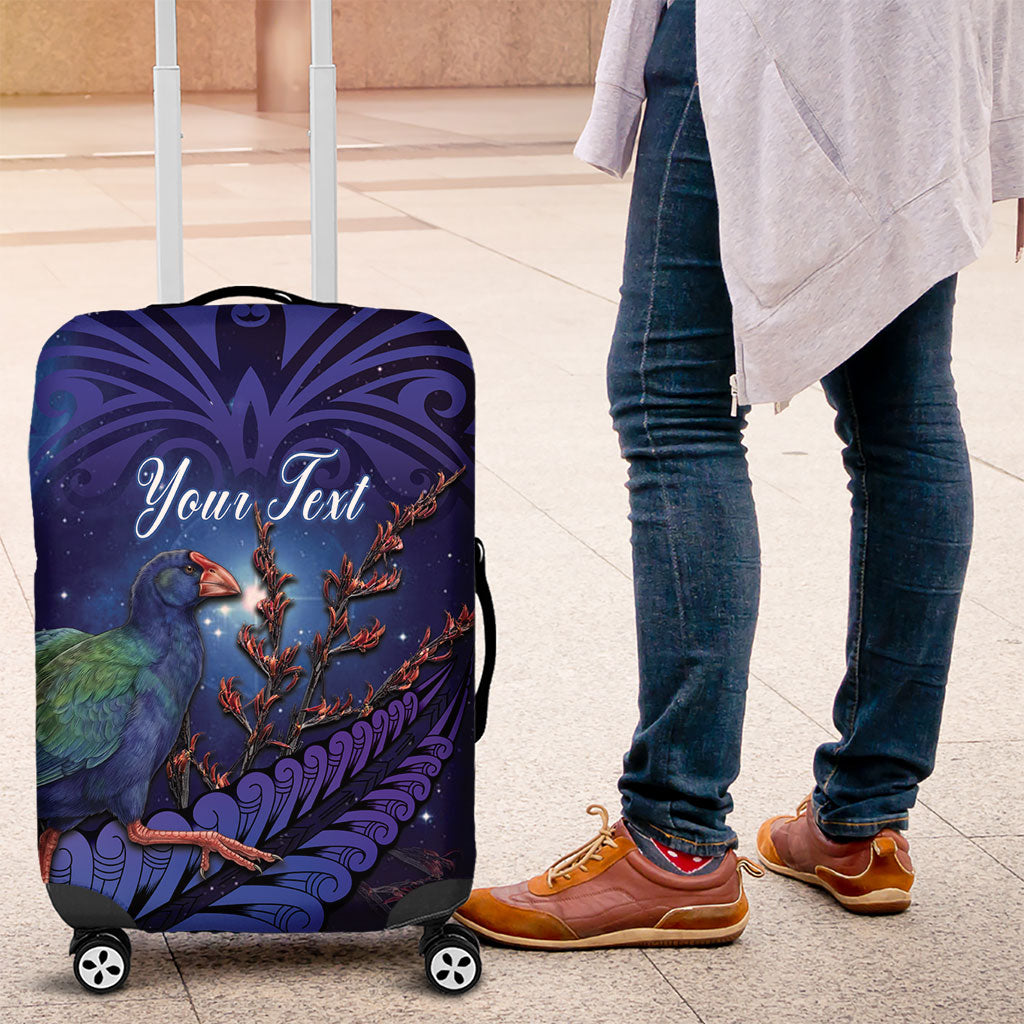 Takahe New Zealand Personalised Luggage Cover Harakeke Silver Fern Maori Pattern