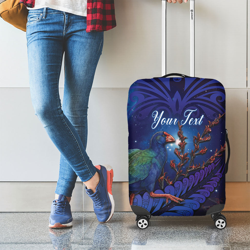 Takahe New Zealand Personalised Luggage Cover Harakeke Silver Fern Maori Pattern