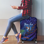 Takahe New Zealand Personalised Luggage Cover Harakeke Silver Fern Maori Pattern