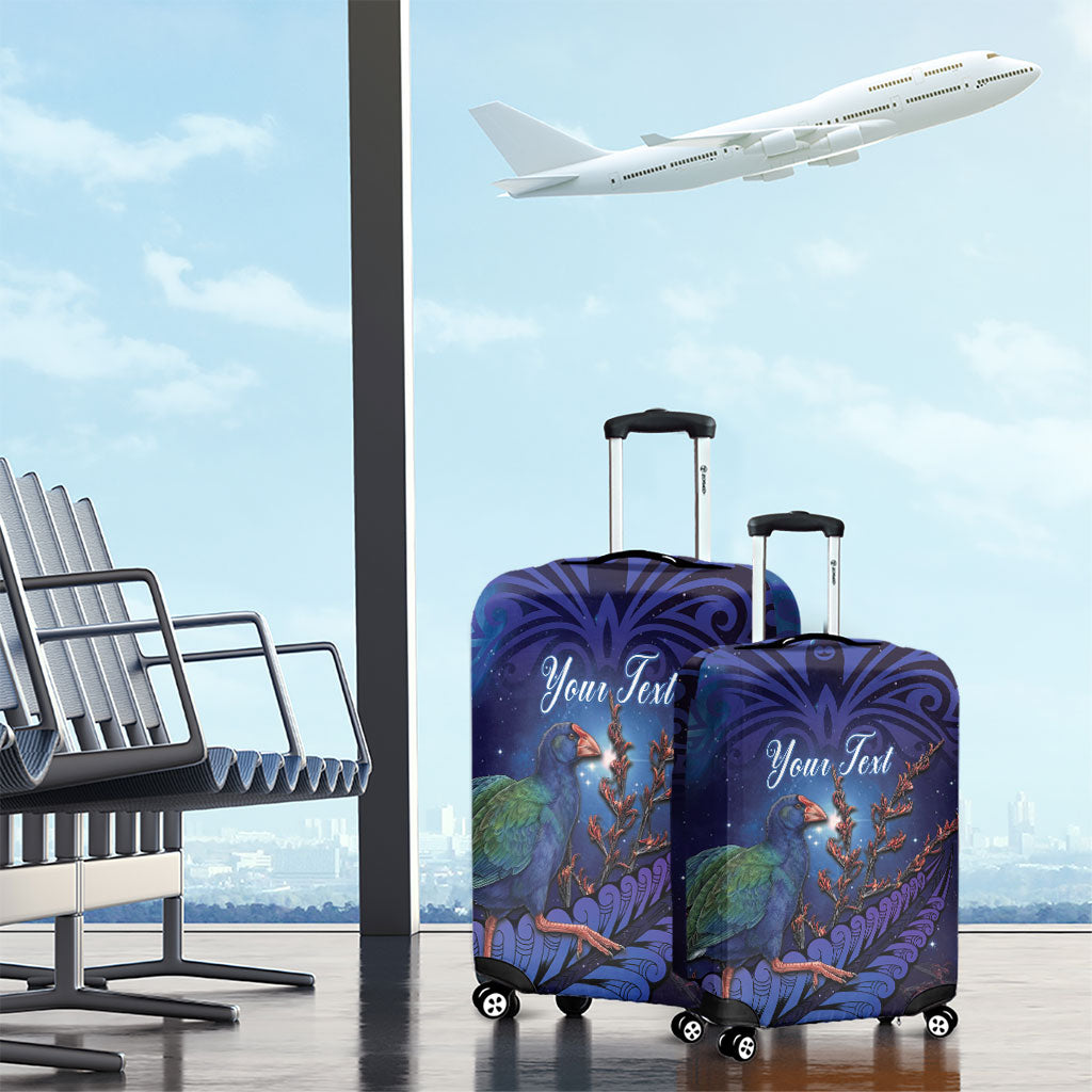 Takahe New Zealand Personalised Luggage Cover Harakeke Silver Fern Maori Pattern