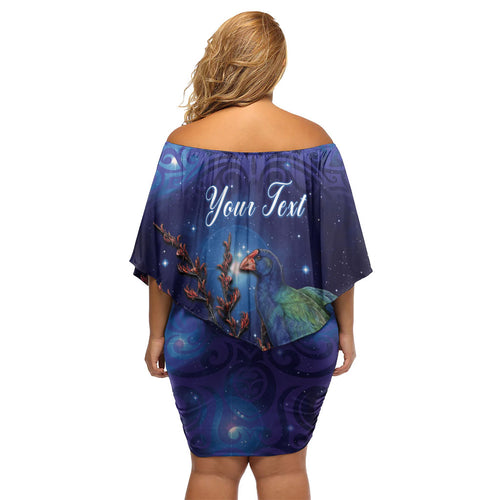Takahe New Zealand Personalised Off Shoulder Short Dress Harakeke Silver Fern Maori Pattern