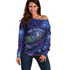 Takahe New Zealand Personalised Off Shoulder Sweater Harakeke Silver Fern Maori Pattern