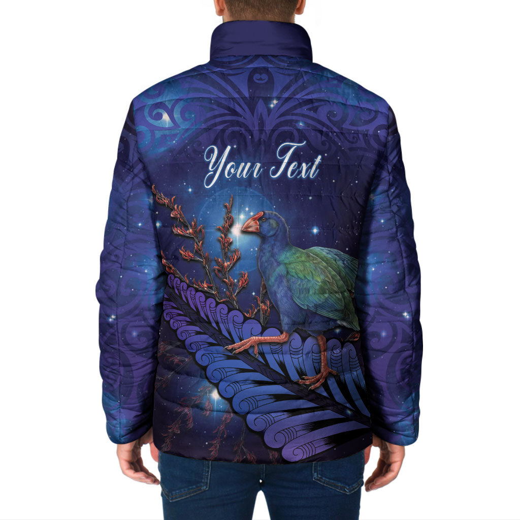 Takahe New Zealand Personalised Padded Jacket Harakeke Silver Fern Maori Pattern