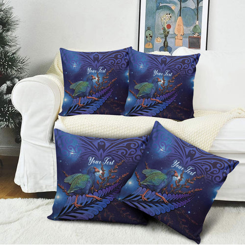 Takahe New Zealand Personalised Pillow Cover Harakeke Silver Fern Maori Pattern