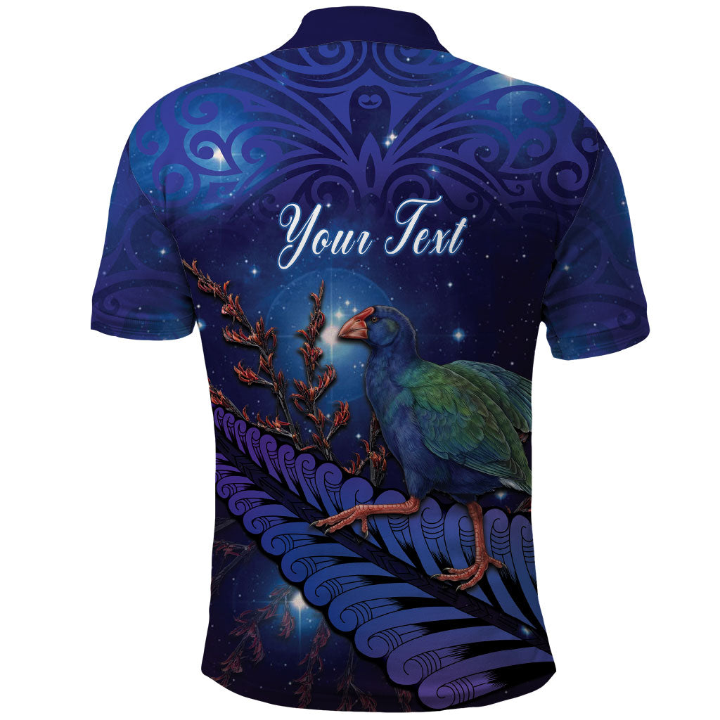 Takahe New Zealand Personalised Polo Shirt Harakeke Silver Fern Maori Pattern