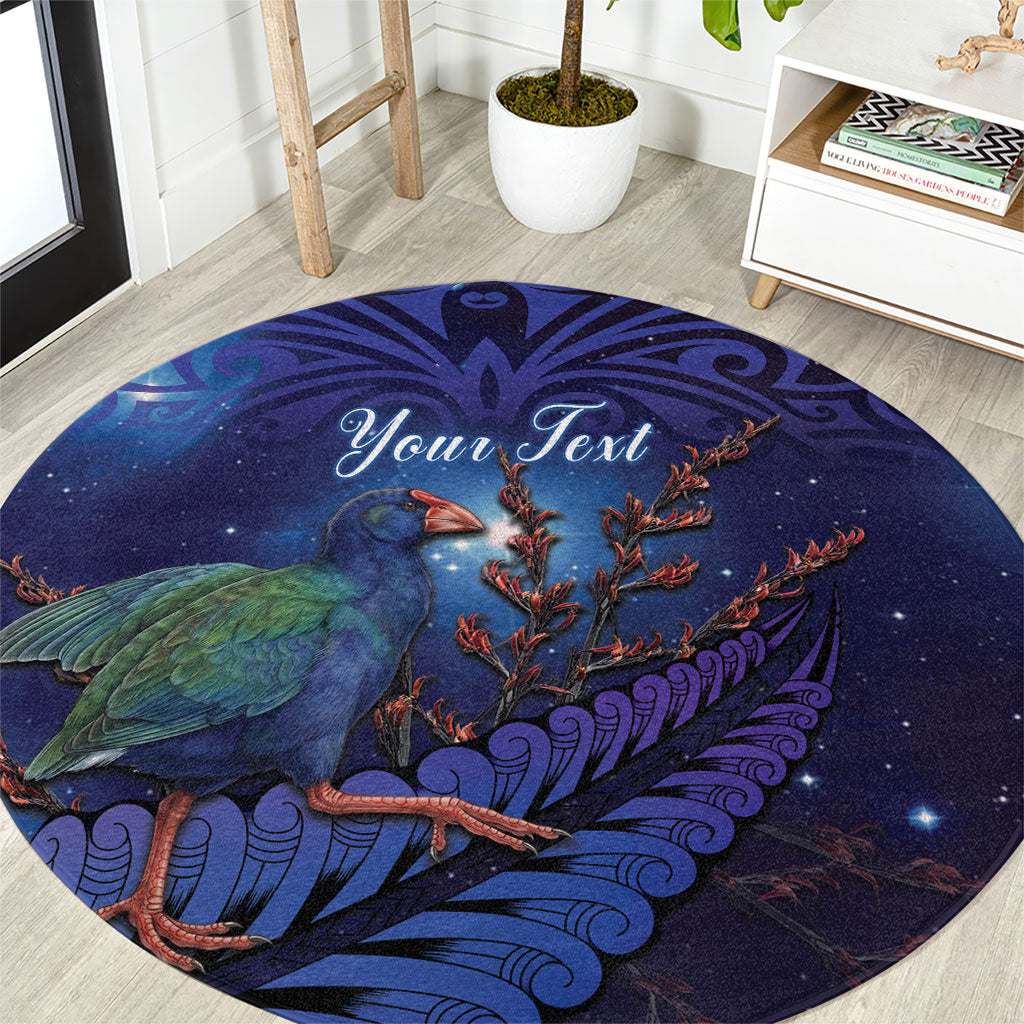 Takahe New Zealand Personalised Round Carpet Harakeke Silver Fern Maori Pattern
