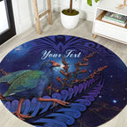 Takahe New Zealand Personalised Round Carpet Harakeke Silver Fern Maori Pattern