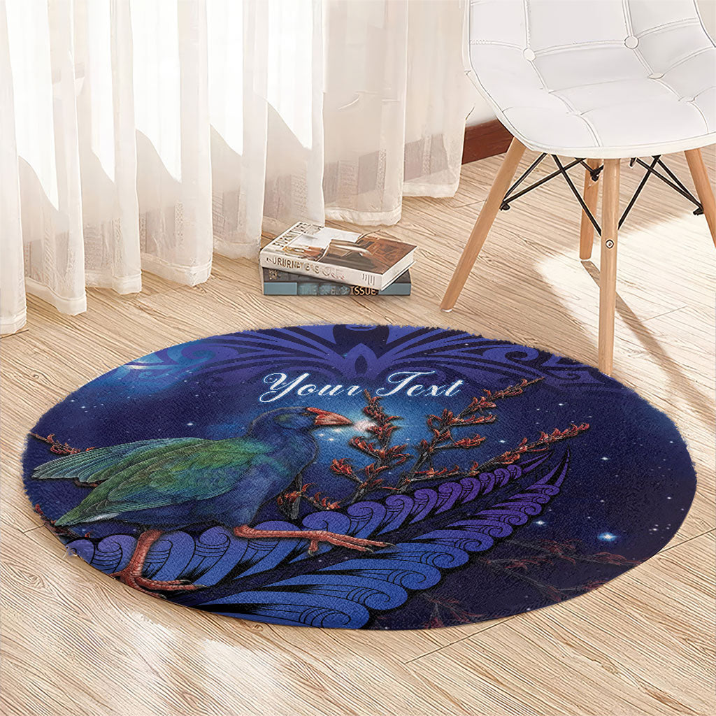Takahe New Zealand Personalised Round Carpet Harakeke Silver Fern Maori Pattern