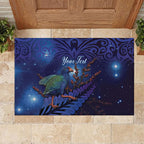 Takahe New Zealand Personalised Rubber Doormat Harakeke Silver Fern Maori Pattern