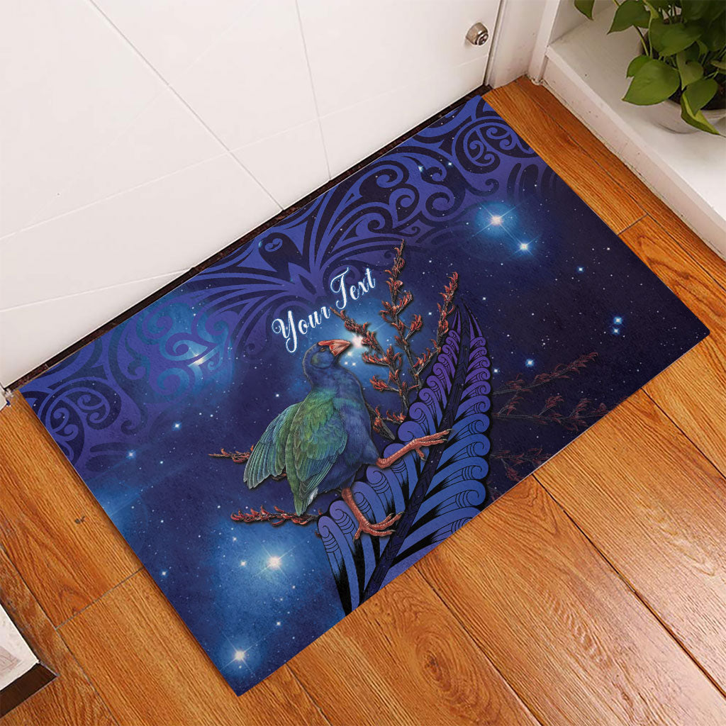 Takahe New Zealand Personalised Rubber Doormat Harakeke Silver Fern Maori Pattern