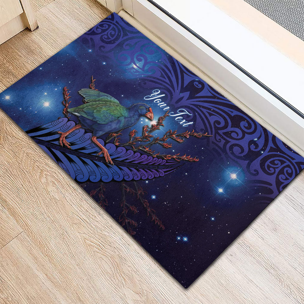 Takahe New Zealand Personalised Rubber Doormat Harakeke Silver Fern Maori Pattern