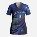 Takahe New Zealand Personalised Scrub Top Harakeke Silver Fern Maori Pattern