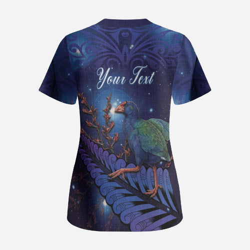 Takahe New Zealand Personalised Scrub Top Harakeke Silver Fern Maori Pattern