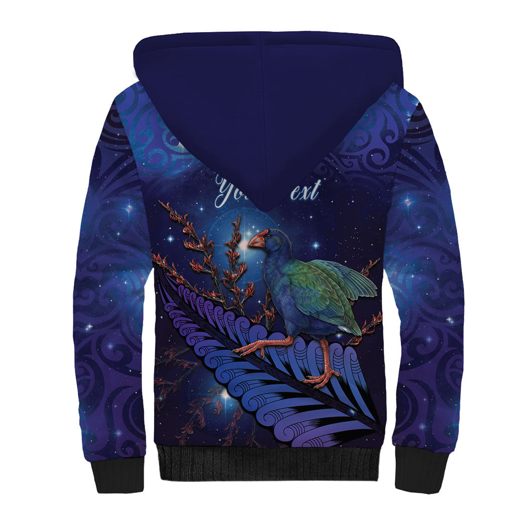 Takahe New Zealand Personalised Sherpa Hoodie Harakeke Silver Fern Maori Pattern