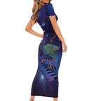 Takahe New Zealand Personalised Short Sleeve Bodycon Dress Harakeke Silver Fern Maori Pattern
