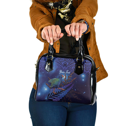 Takahe New Zealand Personalised Shoulder Handbag Harakeke Silver Fern Maori Pattern