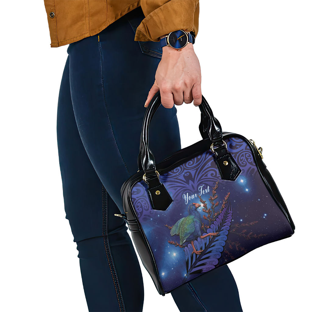 Takahe New Zealand Personalised Shoulder Handbag Harakeke Silver Fern Maori Pattern