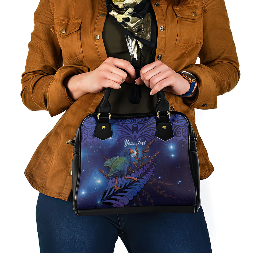 Takahe New Zealand Personalised Shoulder Handbag Harakeke Silver Fern Maori Pattern
