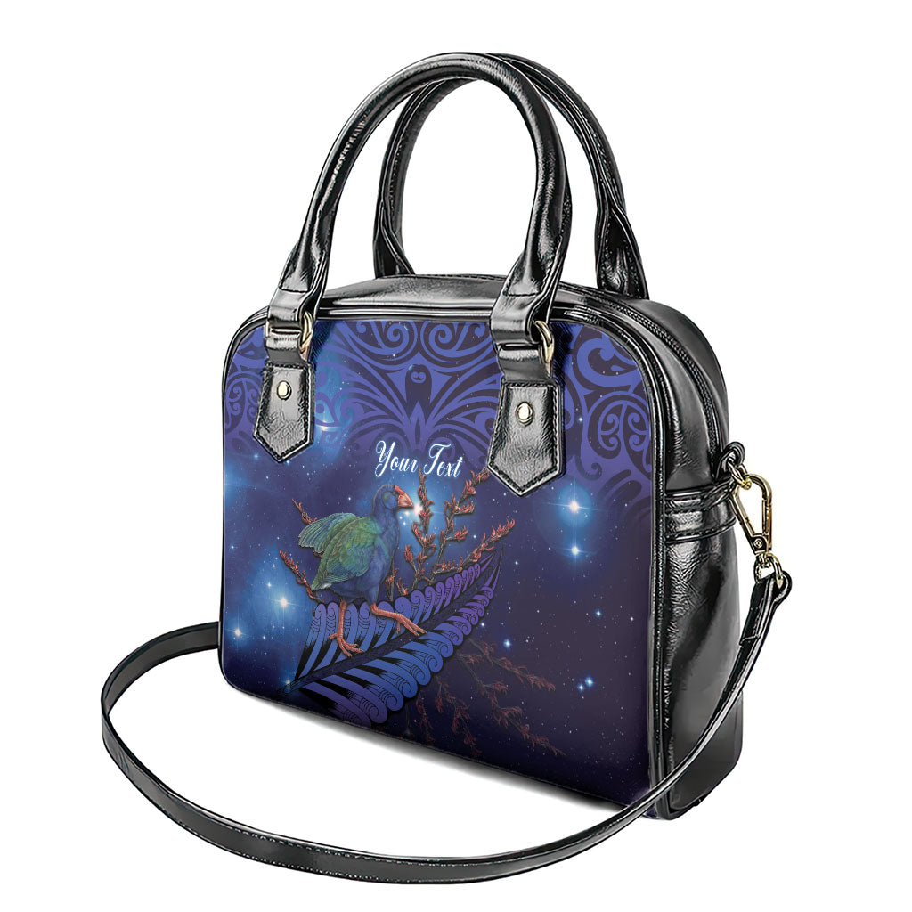 Takahe New Zealand Personalised Shoulder Handbag Harakeke Silver Fern Maori Pattern