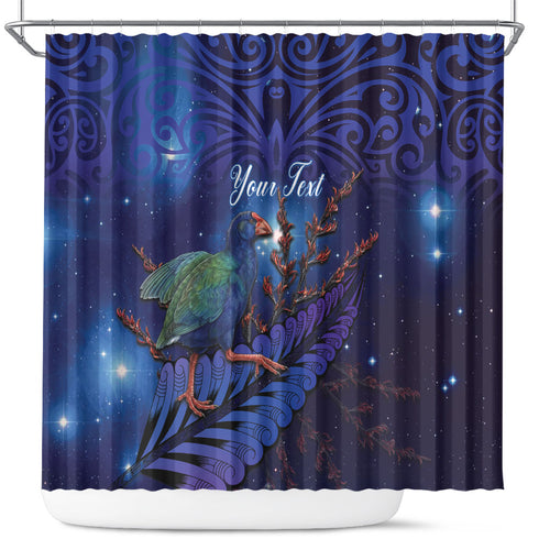 Takahe New Zealand Personalised Shower Curtain Harakeke Silver Fern Maori Pattern