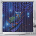 Takahe New Zealand Personalised Shower Curtain Harakeke Silver Fern Maori Pattern