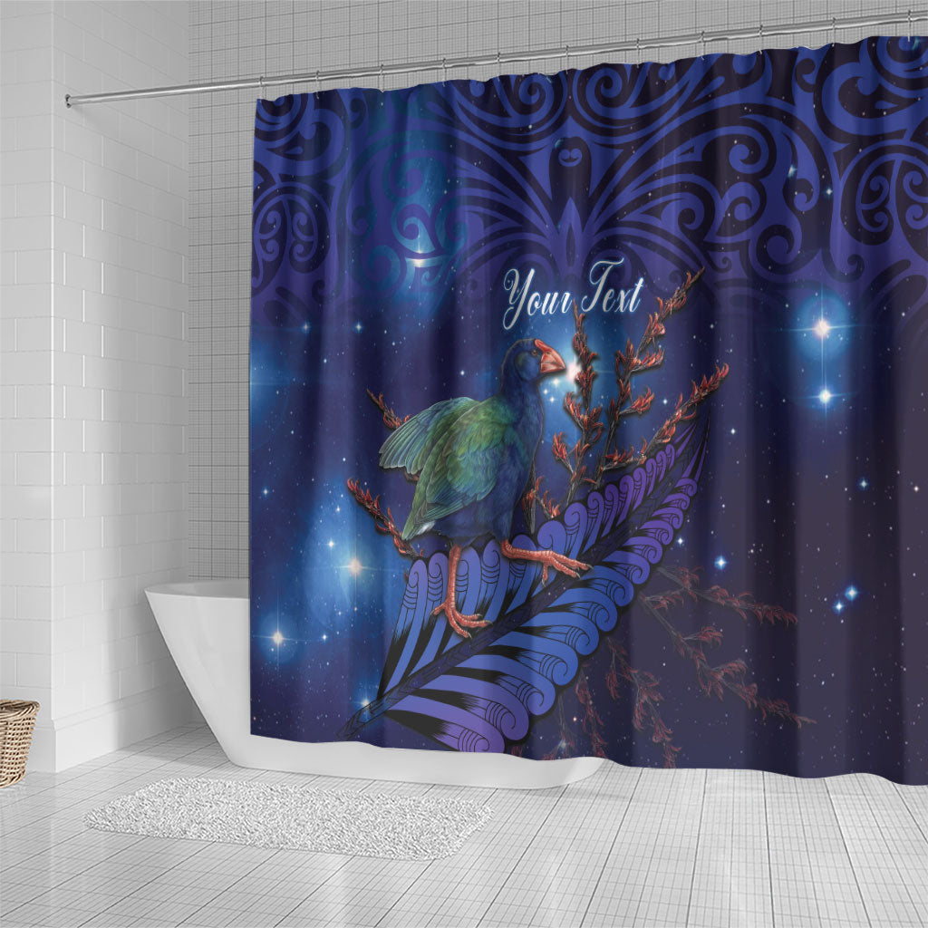 Takahe New Zealand Personalised Shower Curtain Harakeke Silver Fern Maori Pattern