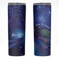 Takahe New Zealand Personalised Skinny Tumbler Harakeke Silver Fern Maori Pattern