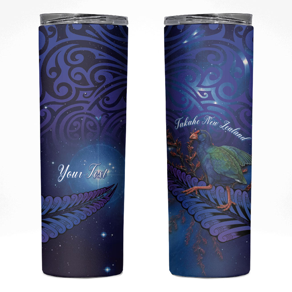 Takahe New Zealand Personalised Skinny Tumbler Harakeke Silver Fern Maori Pattern