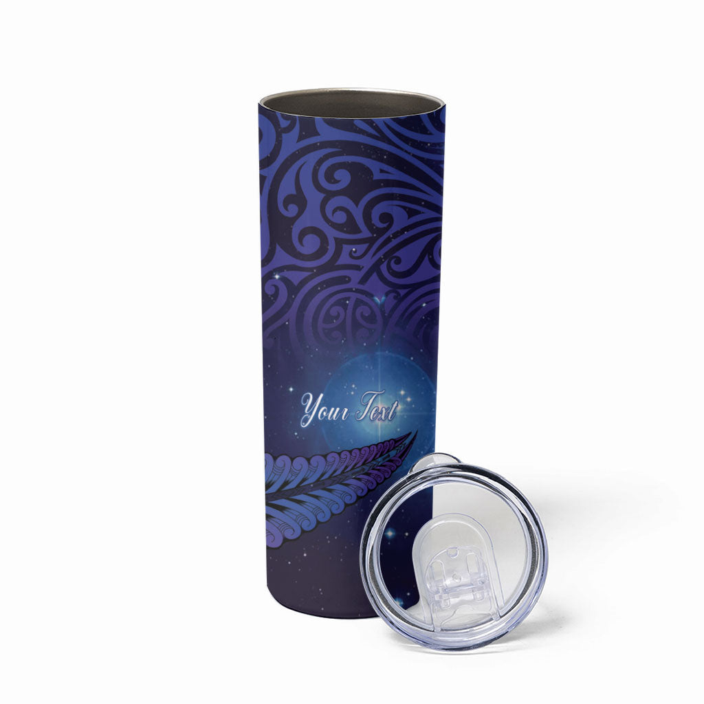 Takahe New Zealand Personalised Skinny Tumbler Harakeke Silver Fern Maori Pattern