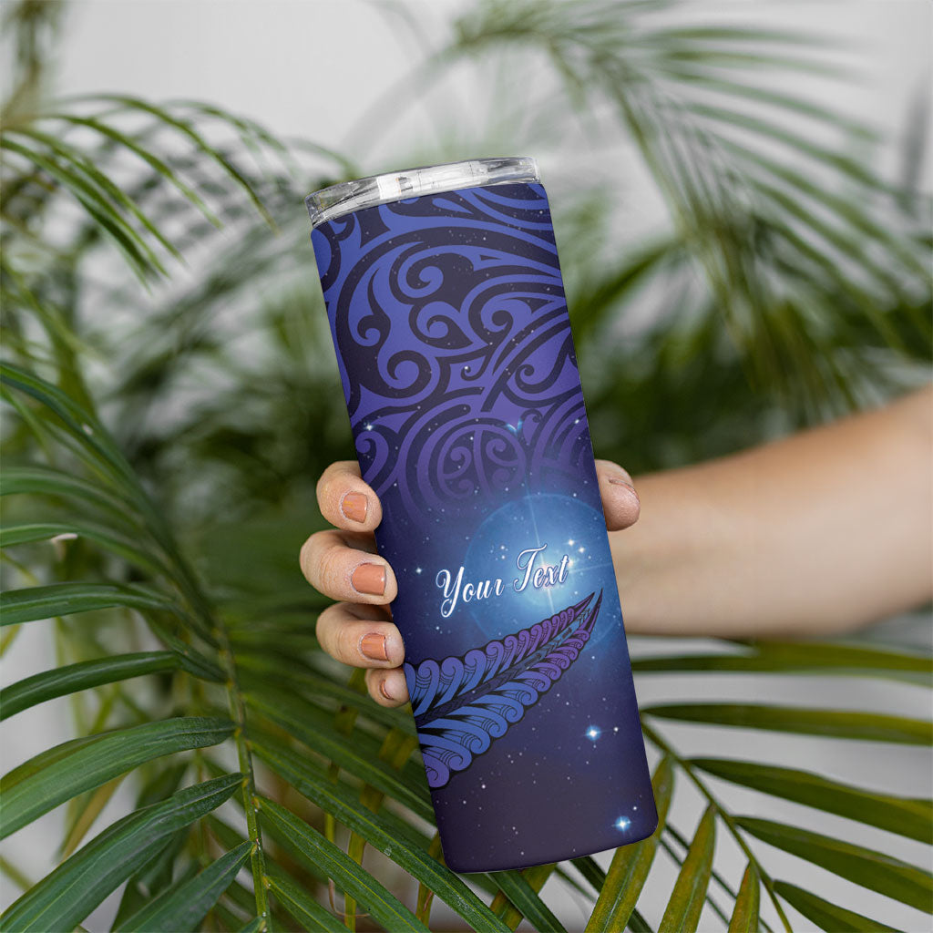 Takahe New Zealand Personalised Skinny Tumbler Harakeke Silver Fern Maori Pattern