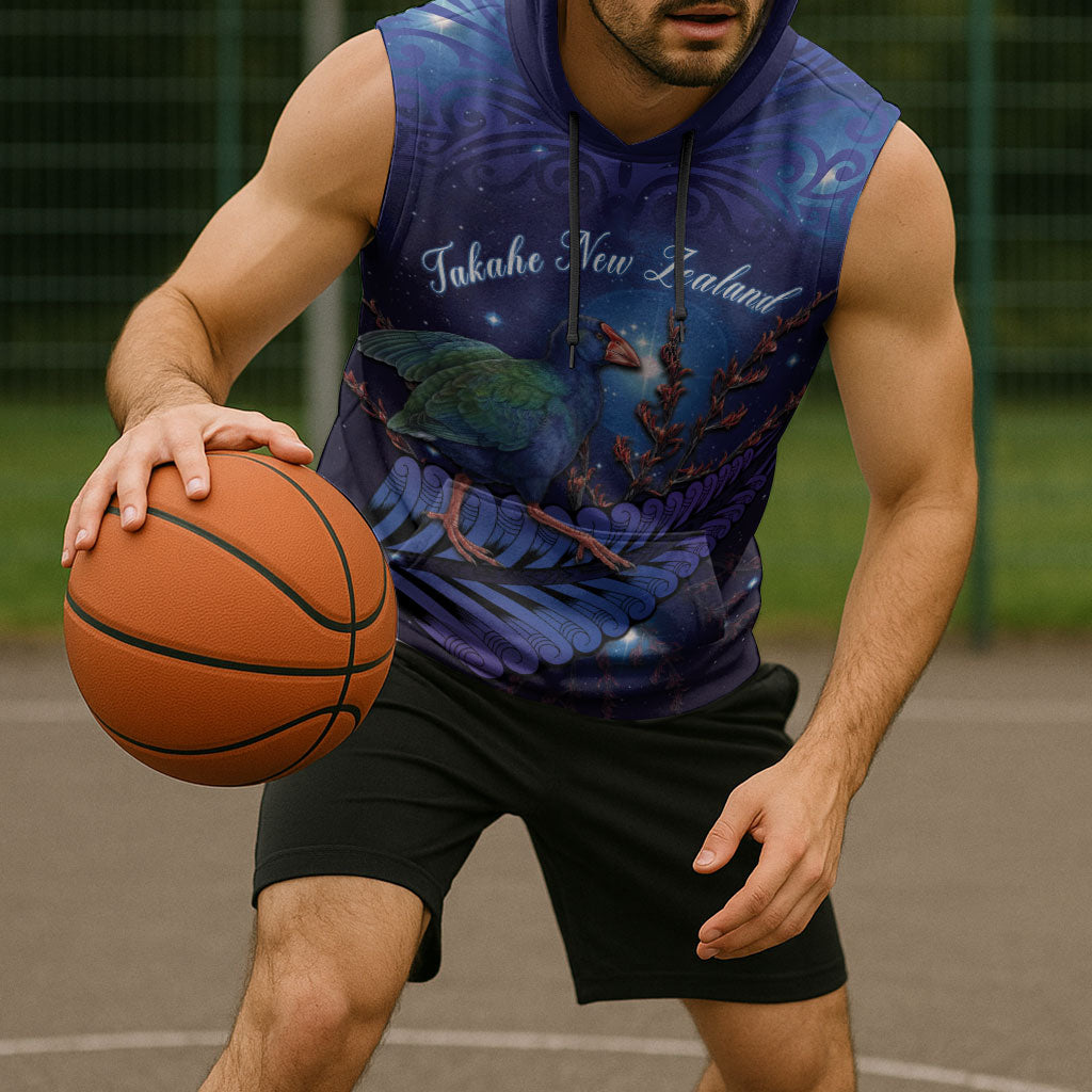 Takahe New Zealand Personalised Sleeveless Hoodie Harakeke Silver Fern Maori Pattern
