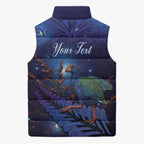 Takahe New Zealand Personalised Sleeveless Puffer Jacket Harakeke Silver Fern Maori Pattern