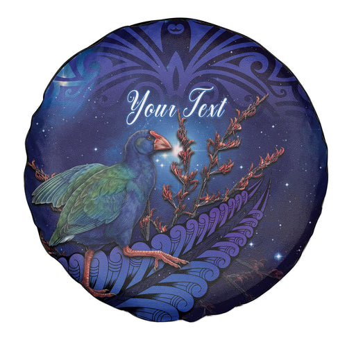Takahe New Zealand Personalised Spare Tire Cover Harakeke Silver Fern Maori Pattern