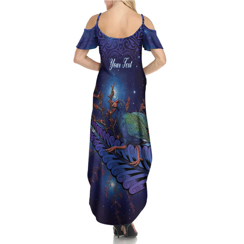 Takahe New Zealand Personalised Summer Maxi Dress Harakeke Silver Fern Maori Pattern