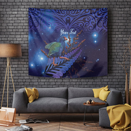 Takahe New Zealand Personalised Tapestry Harakeke Silver Fern Maori Pattern