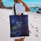 Takahe New Zealand Personalised Tote Bag Harakeke Silver Fern Maori Pattern
