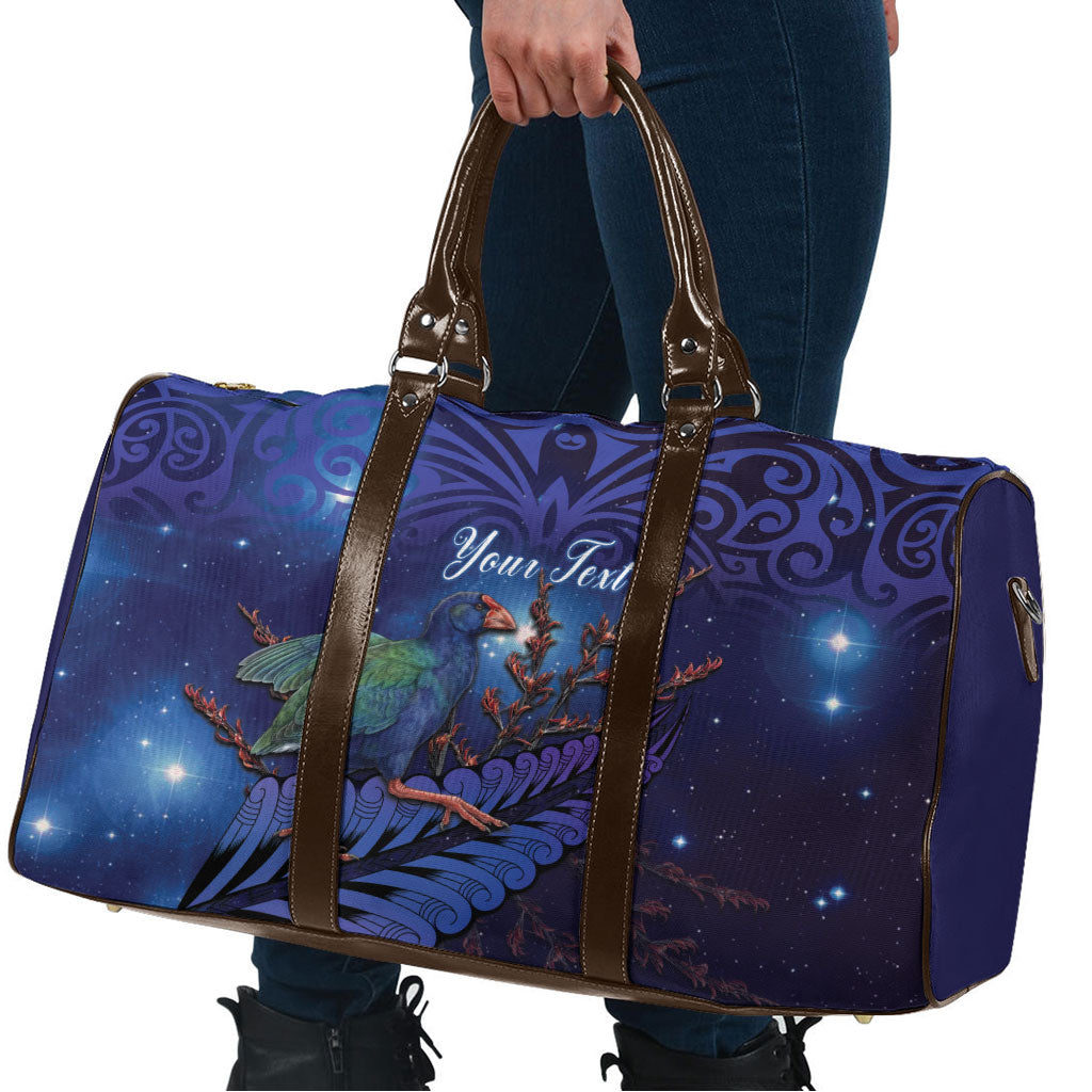 Takahe New Zealand Personalised Travel Bag Harakeke Silver Fern Maori Pattern
