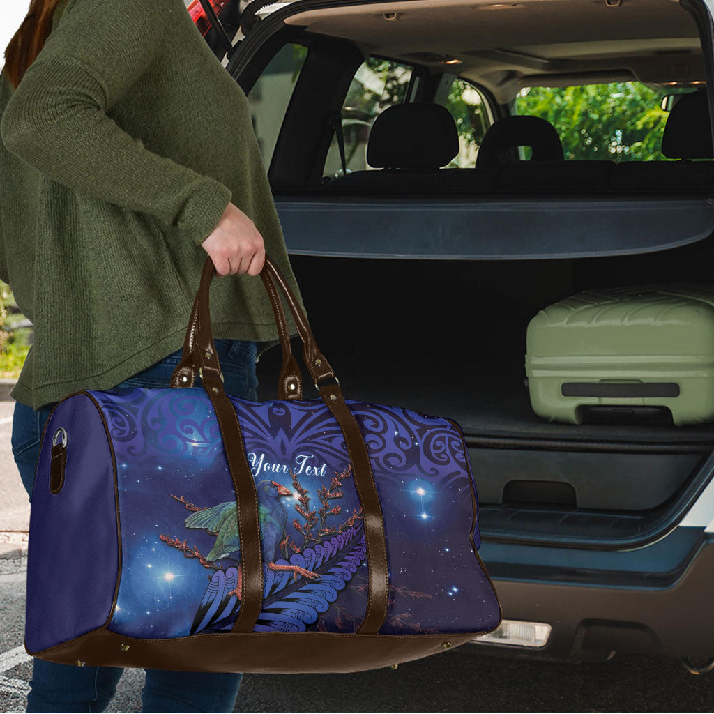 Takahe New Zealand Personalised Travel Bag Harakeke Silver Fern Maori Pattern