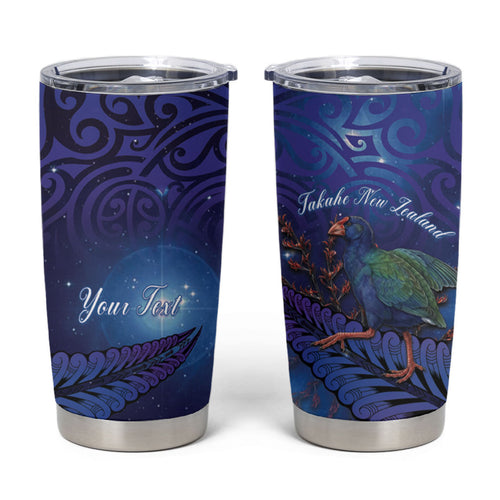 Takahe New Zealand Personalised Tumbler Cup Harakeke Silver Fern Maori Pattern
