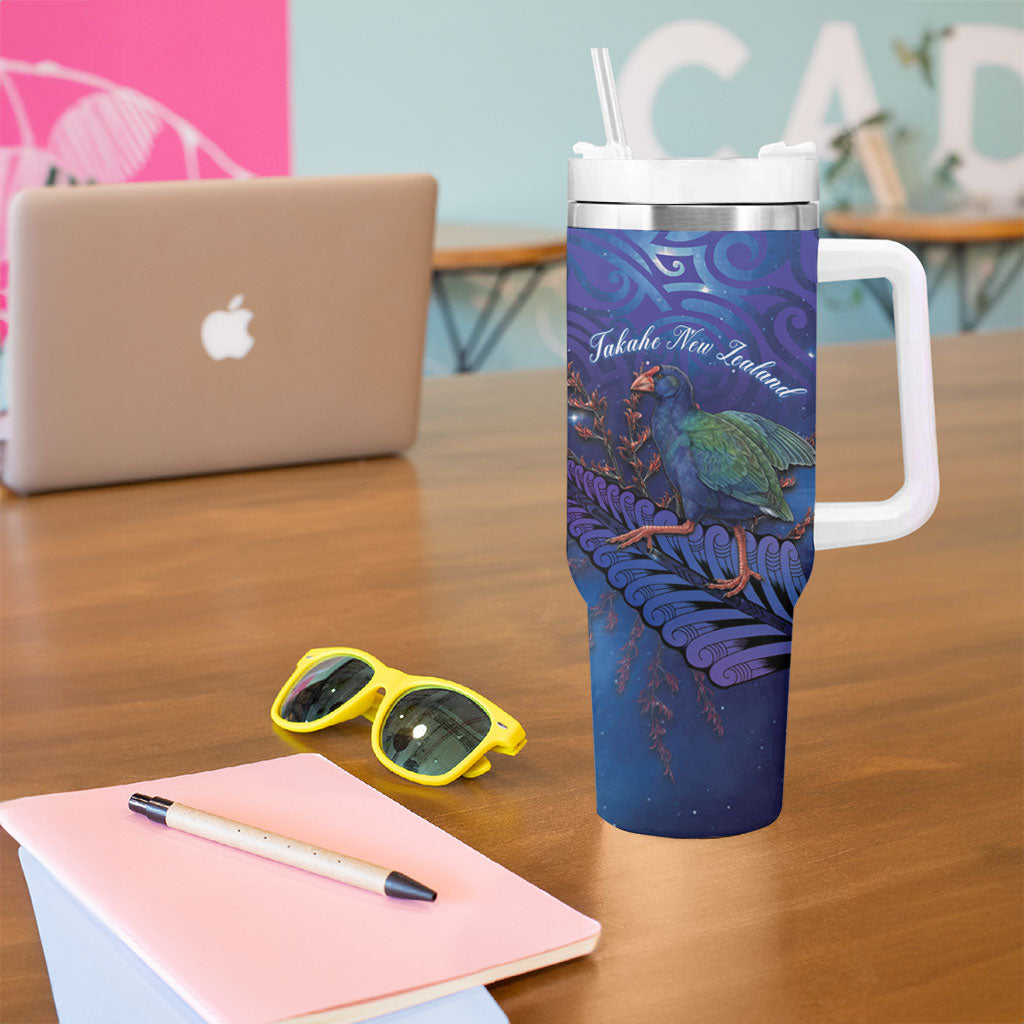 Takahe New Zealand Personalised Tumbler With Handle Harakeke Silver Fern Maori Pattern