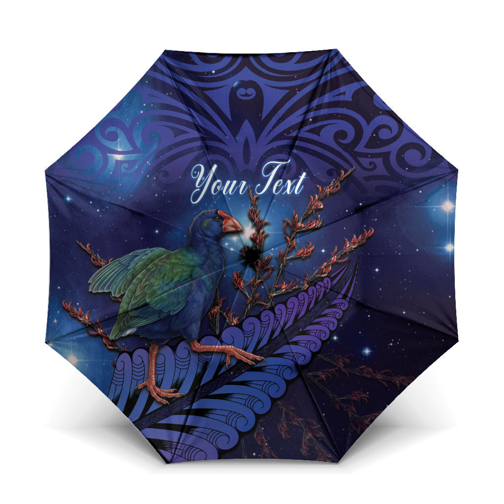 Takahe New Zealand Personalised Umbrella Harakeke Silver Fern Maori Pattern