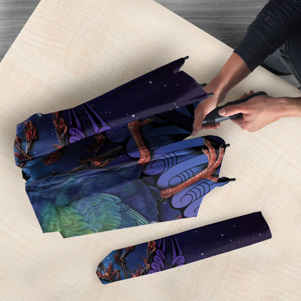 Takahe New Zealand Personalised Umbrella Harakeke Silver Fern Maori Pattern