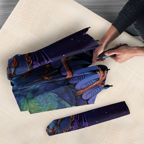 Takahe New Zealand Personalised Umbrella Harakeke Silver Fern Maori Pattern